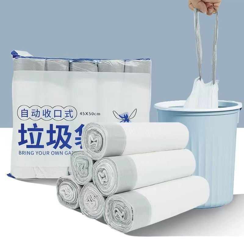 Drawstring Garbage Bag Household Satchel Kitchen Automatic Closing Thickeneded White Drawstring Cleaning Bag Plastic Bag - Image 1